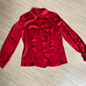 Escada Long Sleeve Red  Silk Blouse Size 10 (40)